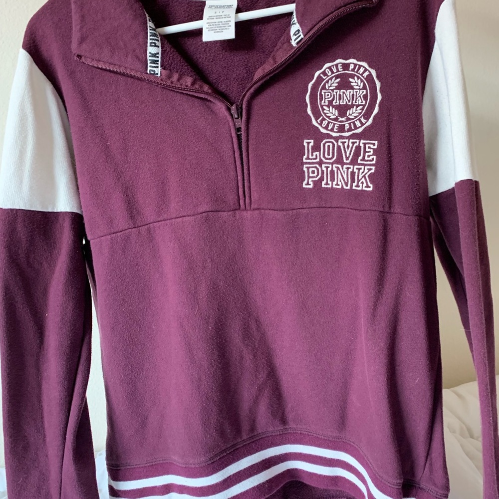 PINK Quarter Zip Collared Maroon Sweater